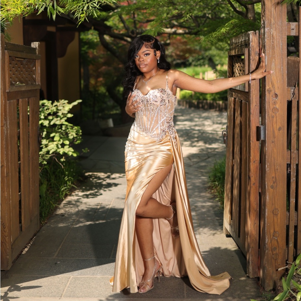 Aligist champagne gold Zara corset dress size10